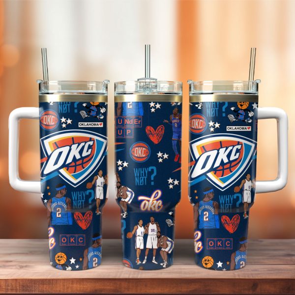 Oklahoma City Thunder NBA Custom Stanley Quencher 30oz-40oz Stainless Steel Tumbler
