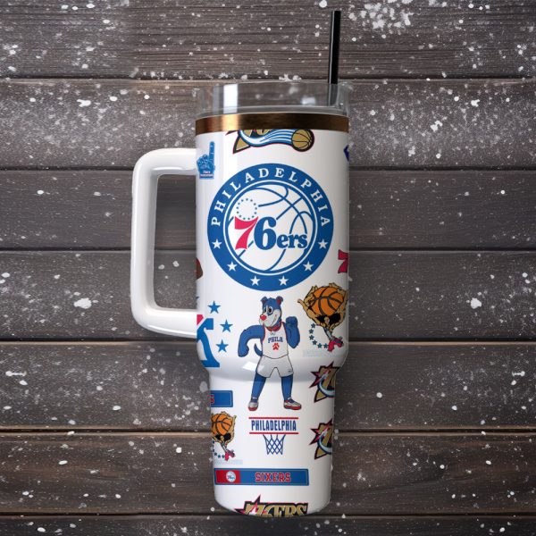 Philadelphia 76ers NBA Basketball Sport Custom Stanley Quencher 30oz-40oz Stainless Steel Tumbler - Image 2