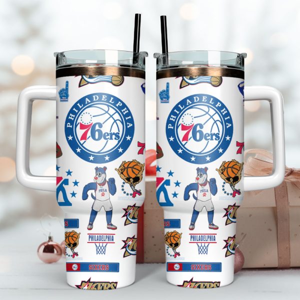Philadelphia 76ers NBA Basketball Sport Custom Stanley Quencher 30oz-40oz Stainless Steel Tumbler - Image 3