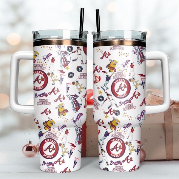 Atlanta Braves Baseball MLB Sport Custom Stanley Quencher 30oz-40oz Stainless Steel Tumbler - Image 2