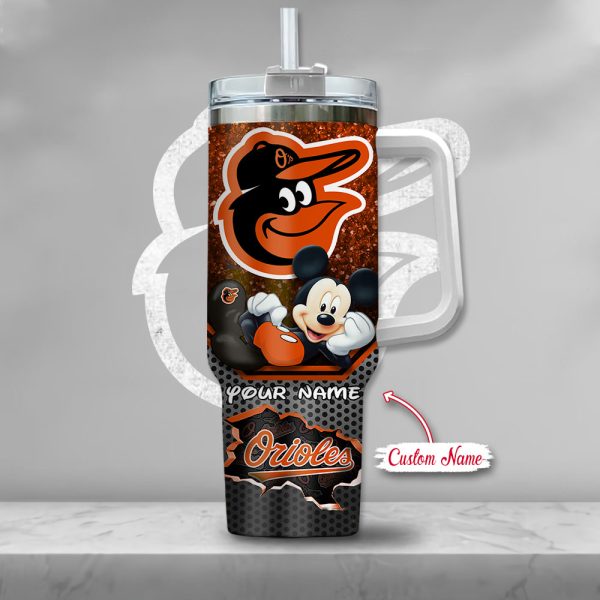 MLB Baltimore Orioles Mickey Mouse Custom Stanley Quencher 30oz-40oz Stainless Steel Tumbler Hot And Cold Tumbler - Image 2