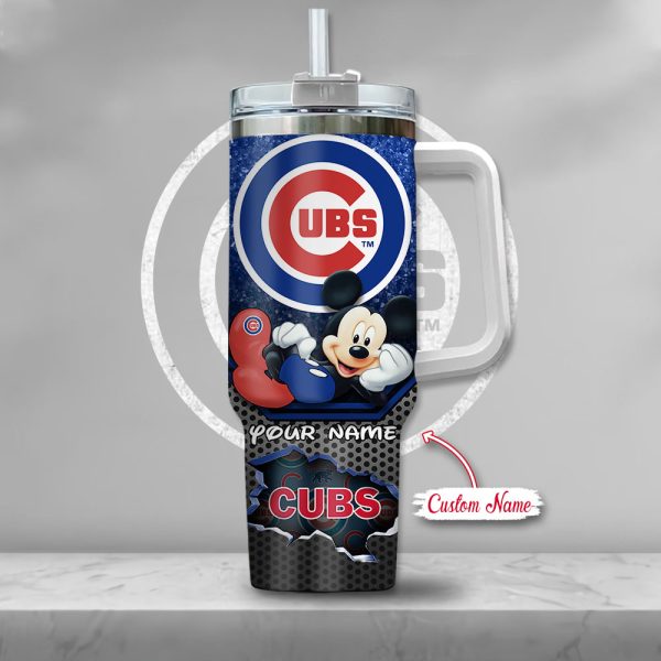 MLB Chicago Cubs Mickey Mouse Custom Stanley Quencher 30oz-40oz Stainless Steel Tumbler Hot And Cold Tumbler - Image 2