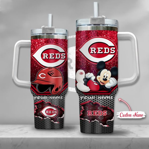MLB Cincinnati Reds Mickey Mouse Custom Stanley Quencher 30oz-40oz Stainless Steel Tumbler Hot And Cold Tumbler