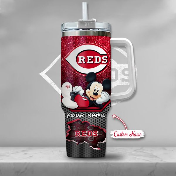 MLB Cincinnati Reds Mickey Mouse Custom Stanley Quencher 30oz-40oz Stainless Steel Tumbler Hot And Cold Tumbler - Image 2