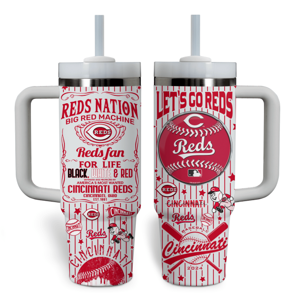 Cincinnati Reds MLB Custom Stanley Quencher 30oz-40oz Stainless Steel Tumbler Hot And Cold Tumbler