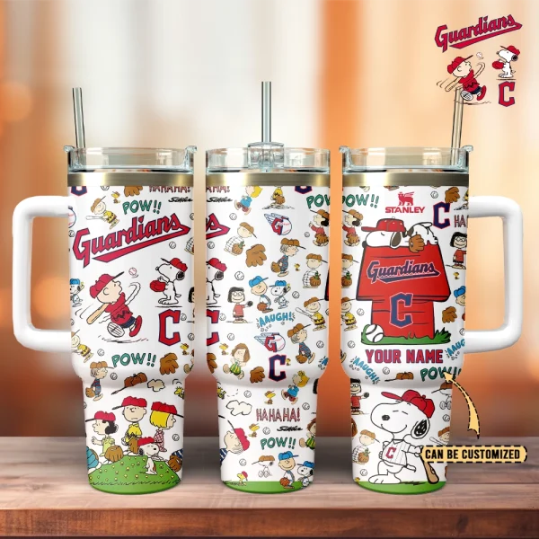 Cleveland Guardians x Peanuts MLB Sports Custom Stanley Quencher 30oz-40oz Stainless Steel Tumbler Hot And Cold Tumbler