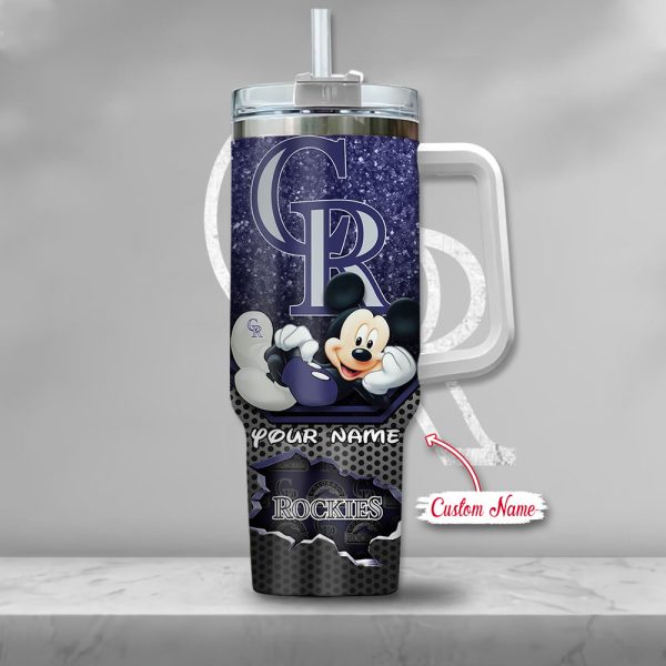 MLB Colorado Rockies Mickey Mouse Custom Stanley Quencher 30oz-40oz Stainless Steel Tumbler Hot And Cold Tumbler - Image 2