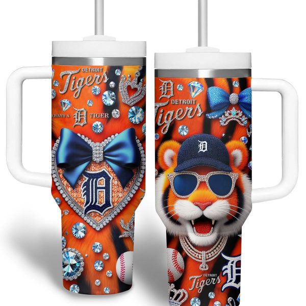 Detroit Tigers MLB Custom Stanley Quencher 30oz-40oz Stainless Steel Tumbler