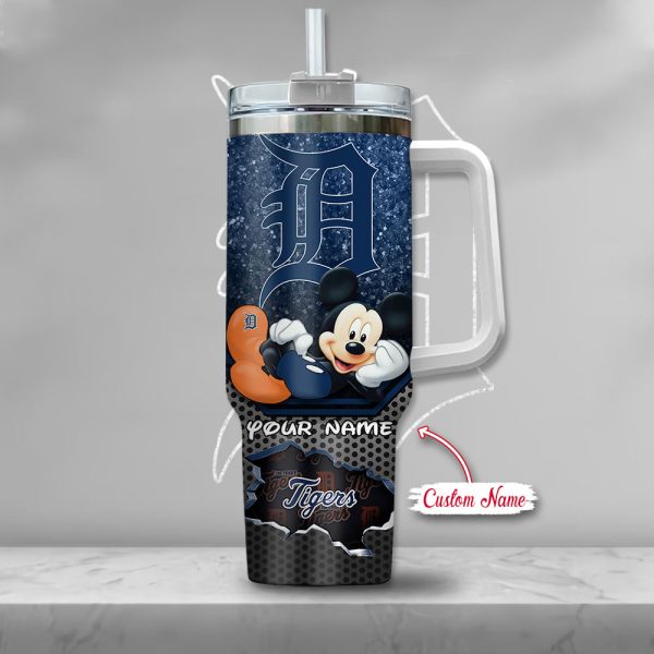 MLB Detroit Tigers Mickey Mouse Custom Stanley Quencher 30oz-40oz Stainless Steel Tumbler Hot And Cold Tumbler - Image 2