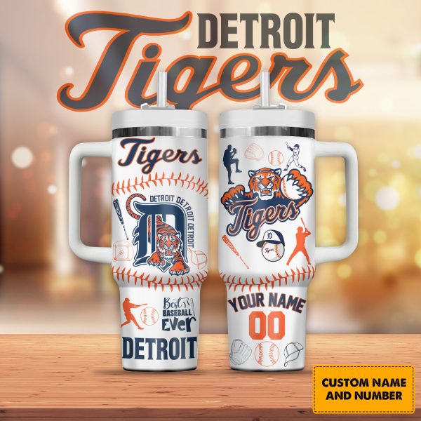 Detroit Tigers MLB Custom Stanley Quencher 30oz-40oz Stainless Steel Tumbler
