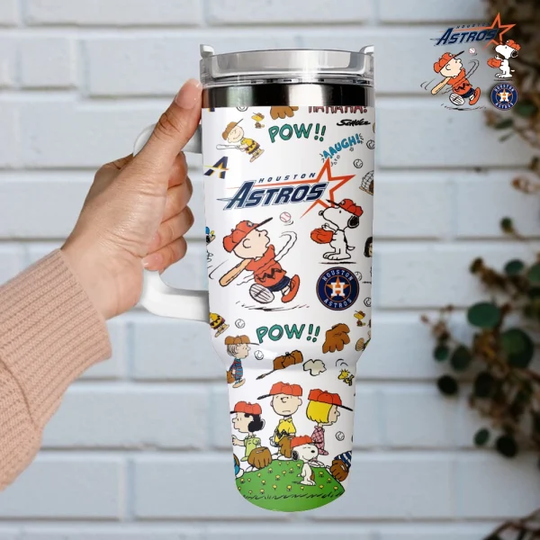 Houston Astros x Peanuts MLB Custom Stanley Quencher 30oz-40oz Stainless Steel Tumbler Hot And Cold Tumbler - Image 2