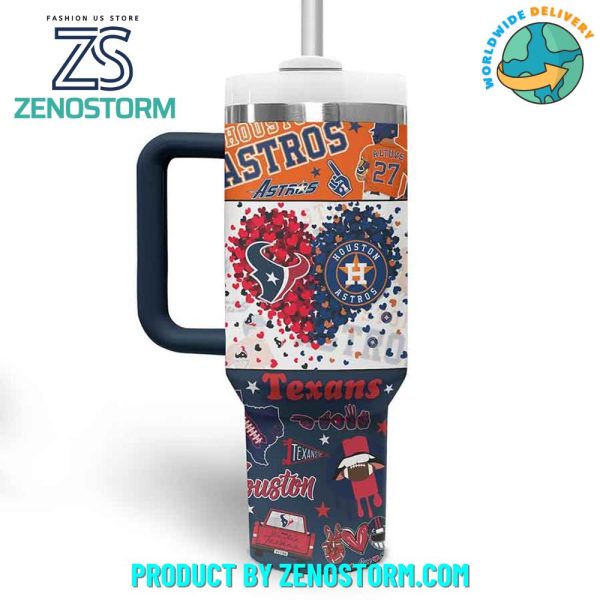 Houston Astros MLB x Houston Texans NFL Custom Stanley Quencher 30oz-40oz Stainless Steel Tumbler Hot And Cold Tumbler - Image 3