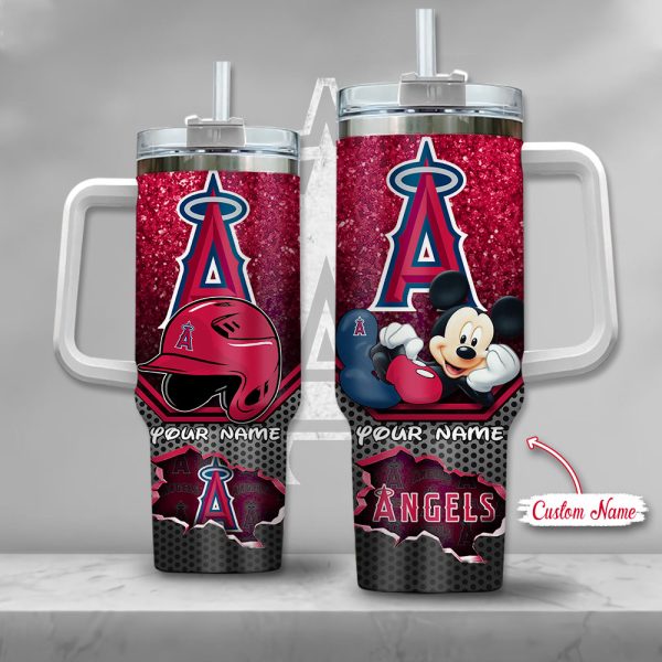 MLB Los Angeles Angels Mickey Mouse Custom Stanley Quencher 30oz-40oz Stainless Steel Tumbler Hot And Cold Tumbler