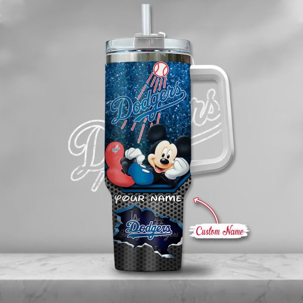 MLB Los Angeles Dodgers Mickey Mouse Custom Stanley Quencher 30oz-40oz Stainless Steel Tumbler Hot And Cold Tumbler - Image 2