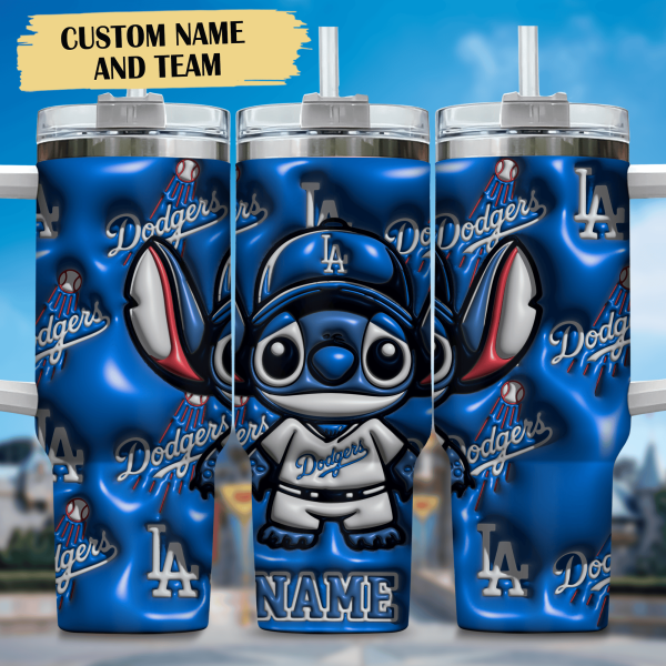 Stitch and Los Angeles Dodgers Cartoon,MLB Custom Stanley Quencher 30oz-40oz Stainless Steel Tumbler Hot And Cold Tumbler