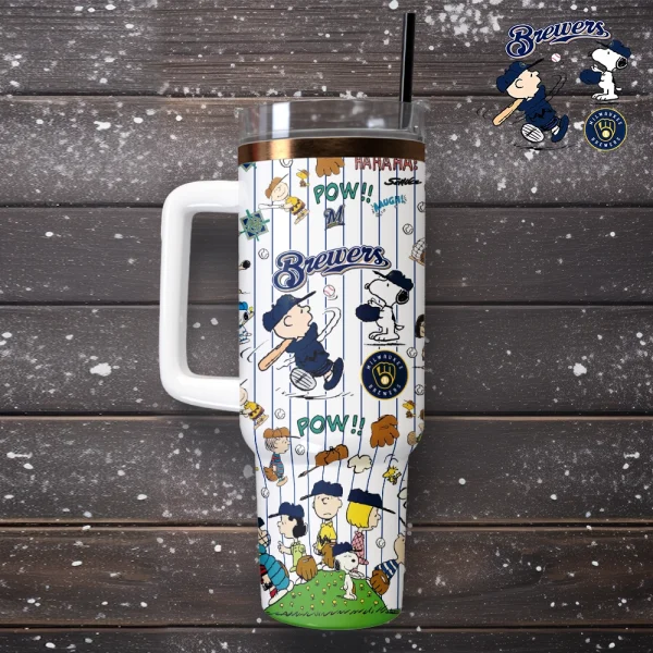Milwaukee Brewers x Peanuts MLB Custom Stanley Quencher 30oz-40oz Stainless Steel Tumbler Hot And Cold Tumbler - Image 2