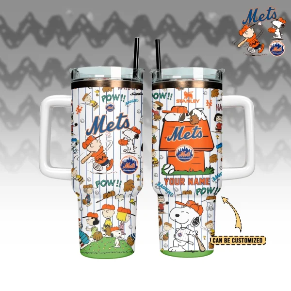 New York Mets x Peanuts MLB Custom Stanley Quencher 30oz-40oz Stainless Steel Tumbler Hot And Cold Tumbler - Image 3