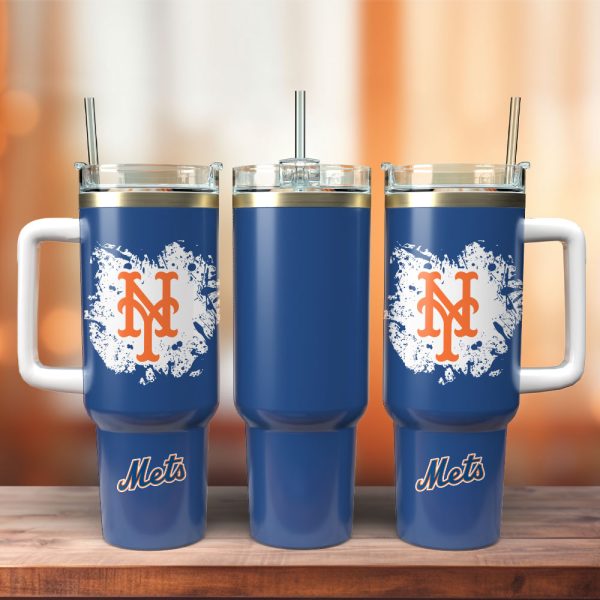 New York Mets MLB Dark Blue Baseball Team Custom Stanley Quencher 30oz-40oz Stainless Steel Tumbler Hot And Cold Tumbler