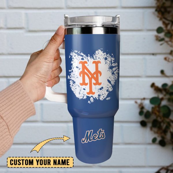 New York Mets MLB Dark Blue Baseball Team Custom Stanley Quencher 30oz-40oz Stainless Steel Tumbler Hot And Cold Tumbler - Image 4