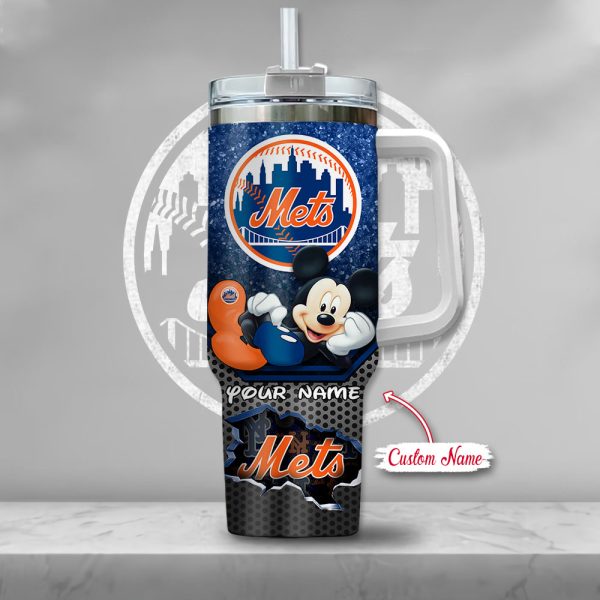MLB New York Mets Mickey Mouse Custom Stanley Quencher 30oz-40oz Stainless Steel Tumbler Hot And Cold Tumbler - Image 2