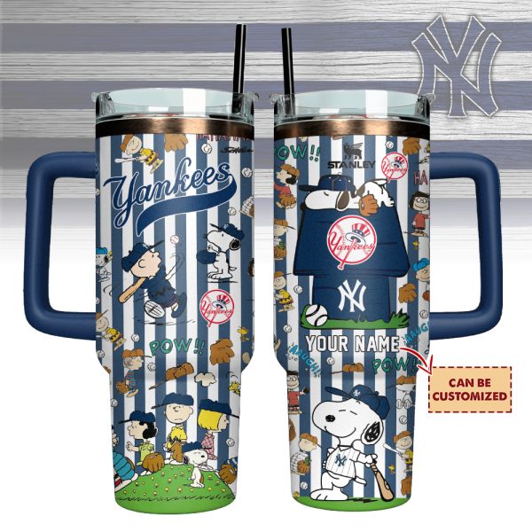 New York Yankees x Peanuts MLB Sports Custom Stanley Quencher 30oz-40oz Stainless Steel Tumbler Hot And Cold Tumbler - Image 2