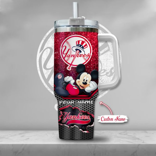MLB New York Yankees Mickey Mouse Custom Stanley Quencher 30oz-40oz Stainless Steel Tumbler Hot And Cold Tumbler - Image 2