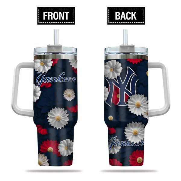 New York Yankees MLB Flowers Custom Stanley Quencher 30oz-40oz Stainless Steel Tumbler Hot And Cold Tumbler