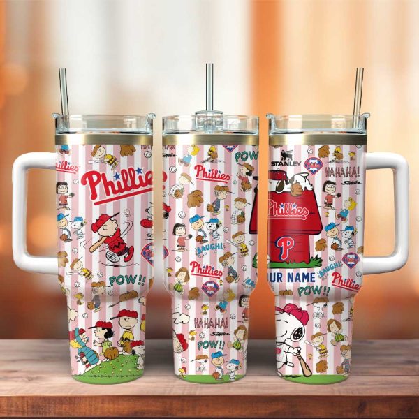 Philadelphia Phillies x Peanuts MLB Custom Stanley Quencher 30oz-40oz Stainless Steel Tumbler Hot And Cold Tumbler