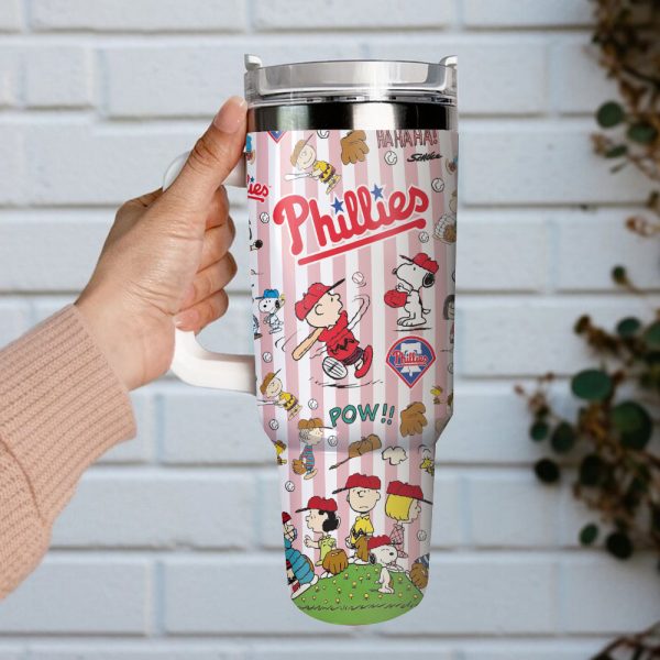 Philadelphia Phillies x Peanuts MLB Custom Stanley Quencher 30oz-40oz Stainless Steel Tumbler Hot And Cold Tumbler - Image 4