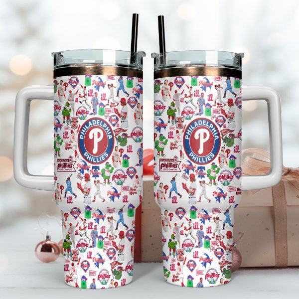 Philadelphia Phillies MLB Sports Custom Stanley Quencher 30oz-40oz Stainless Steel Tumbler Hot And Cold Tumbler - Image 4