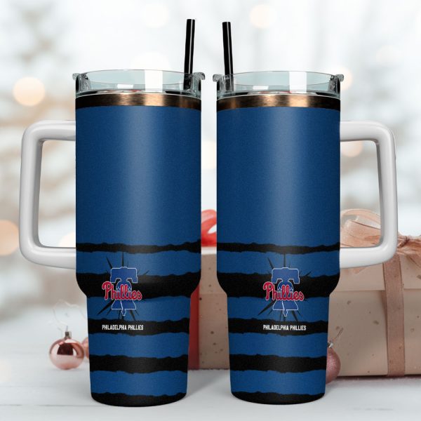 Philadelphia Phillies MLB Sports Custom Stanley Quencher 30oz-40oz Stainless Steel Tumbler Hot And Cold Tumbler - Image 4