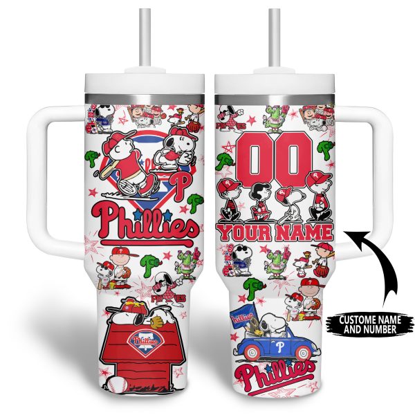 Philadelphia Phillies MLB Custom Stanley Quencher 30oz-40oz Stainless Steel Tumbler - Image 2