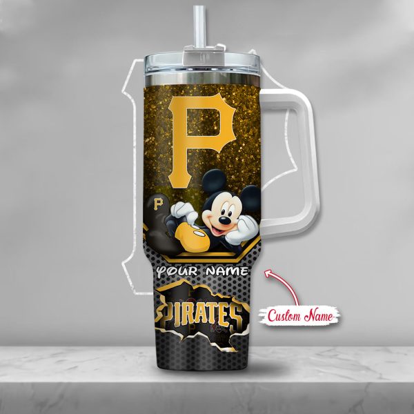MLB Pittsburgh Pirates Mickey Mouse Custom Stanley Quencher 30oz-40oz Stainless Steel Tumbler Hot And Cold Tumbler - Image 2