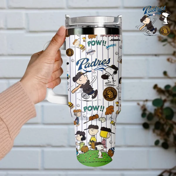 San Diego Padres x Peanuts MLB Custom Stanley Quencher 30oz-40oz Stainless Steel Tumbler Hot And Cold Tumbler - Image 4