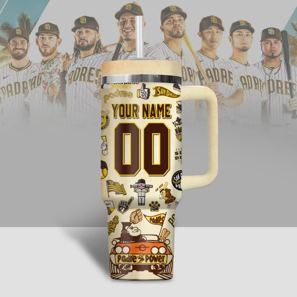 San Diego Padres MLB Custom Stanley Quencher 30oz-40oz Stainless Steel Tumbler - Image 3