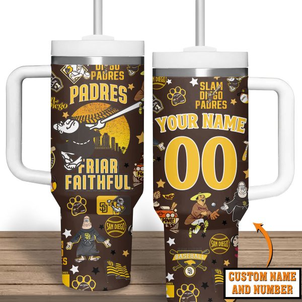 San Diego Padres MLB Custom Stanley Quencher 30oz-40oz Stainless Steel Tumbler - Image 2