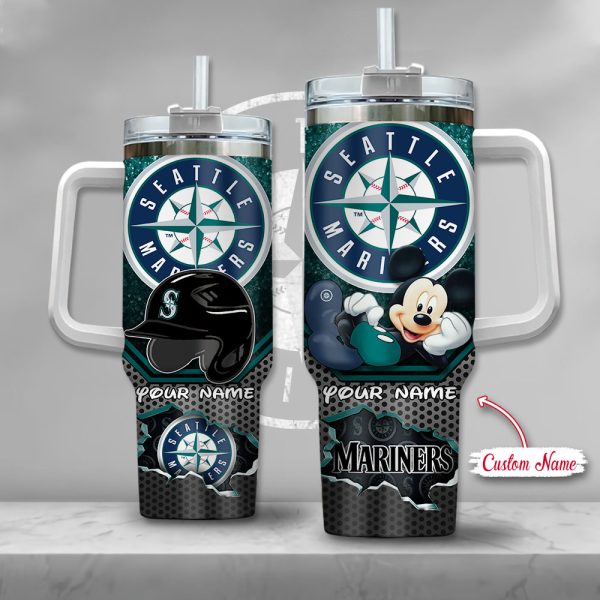 MLB Seattle Mariners Mickey Mouse Custom Stanley Quencher 30oz-40oz Stainless Steel Tumbler Hot And Cold Tumbler