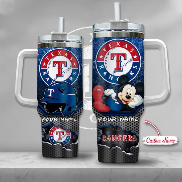 MLB Texas Rangers Mickey Mouse Custom Stanley Quencher 30oz-40oz Stainless Steel Tumbler Hot And Cold Tumbler