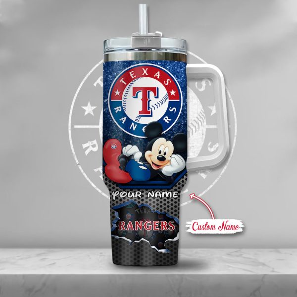 MLB Texas Rangers Mickey Mouse Custom Stanley Quencher 30oz-40oz Stainless Steel Tumbler Hot And Cold Tumbler - Image 2