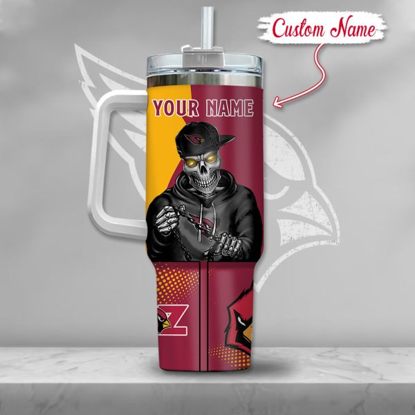 NFL Arizona Cardinals Gangster Skeleton Custom Stanley Quencher 30oz-40oz Stainless Steel Tumbler Hot And Cold Tumbler - Image 3