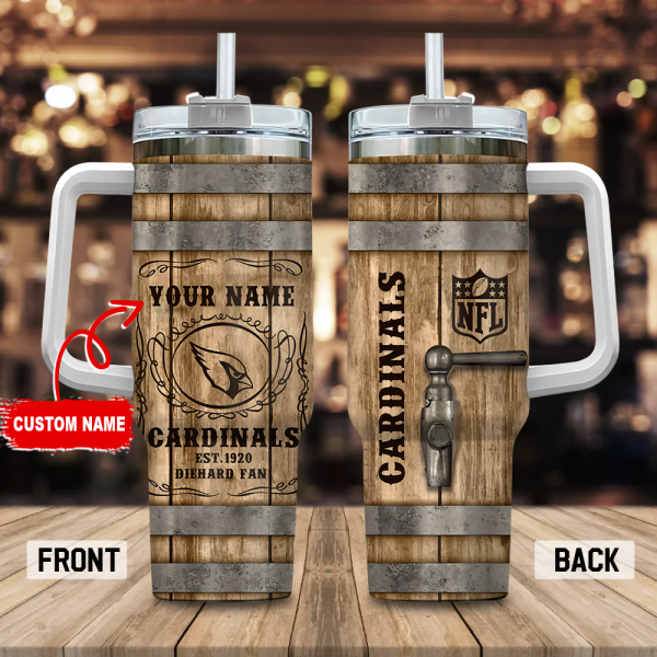 Arizona Cardinals NFL Diehard Fan Custom Stanley Quencher 30oz-40oz Stainless Steel Tumbler Hot And Cold Tumbler