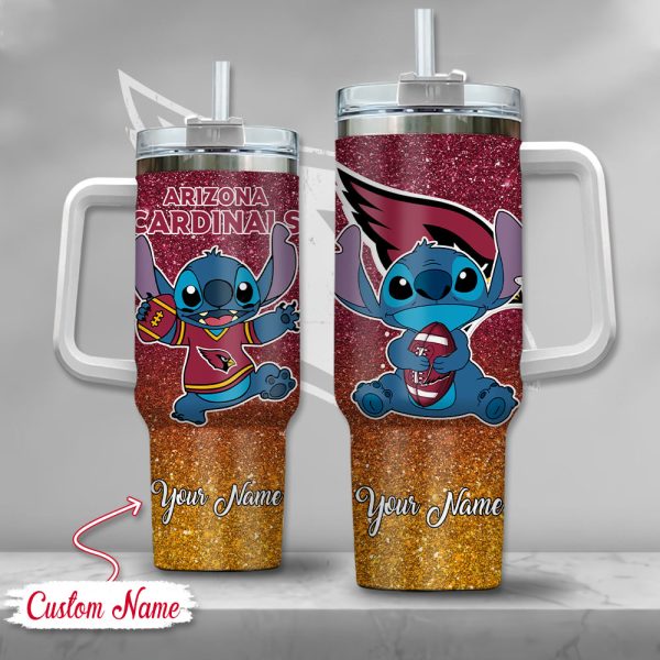 NFL Arizona Cardinals Stitch Glitter Custom Stanley Quencher 30oz-40oz Stainless Steel Tumbler Hot And Cold Tumbler