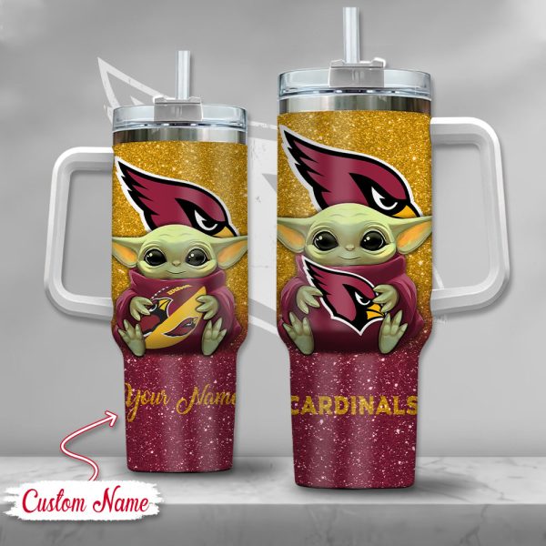 NFL Arizona Cardinals Baby Yoda Custom Stanley Quencher 30oz-40oz Stainless Steel Tumbler Hot And Cold Tumbler