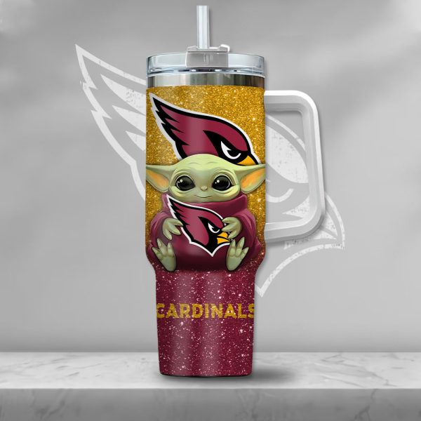 NFL Arizona Cardinals Baby Yoda Custom Stanley Quencher 30oz-40oz Stainless Steel Tumbler Hot And Cold Tumbler - Image 2