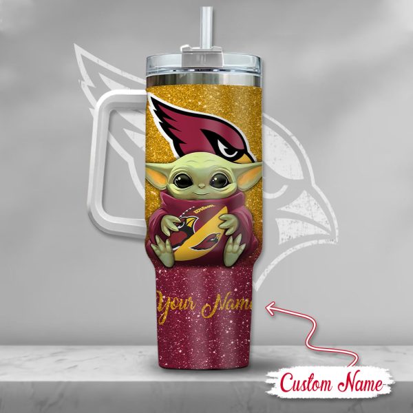 NFL Arizona Cardinals Baby Yoda Custom Stanley Quencher 30oz-40oz Stainless Steel Tumbler Hot And Cold Tumbler - Image 3