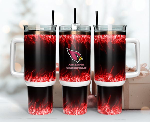 Arizona Cardinals NFL Fire Effect Custom Stanley Quencher 30oz-40oz Stainless Steel Tumbler Hot And Cold Tumbler