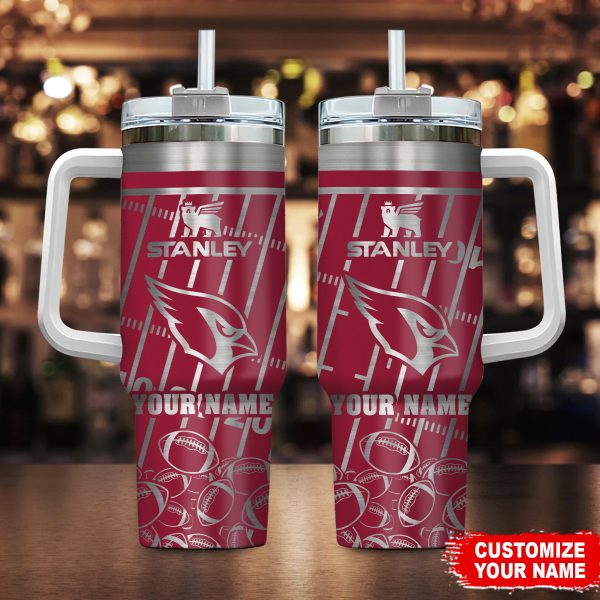 Arizona Cardinals NFL Silver Custom Stanley Quencher 30oz-40oz Stainless Steel Tumbler Hot And Cold Tumbler