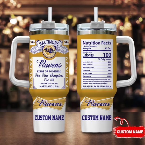 Baltimore Ravens NFL Nutrition Facts Custom Stanley Quencher 30oz-40oz Stainless Steel Tumbler Hot And Cold Tumbler