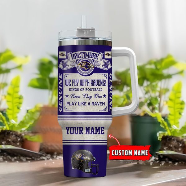 Baltimore Ravens NFL Vintage Kings Of Football Custom Stanley Quencher 30oz-40oz Stainless Steel Tumbler Hot And Cold Tumbler - Image 2