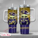 NFL Baltimore Ravens Baby Yoda Custom Stanley Quencher 30oz-40oz Stainless Steel Tumbler Hot And Cold Tumbler